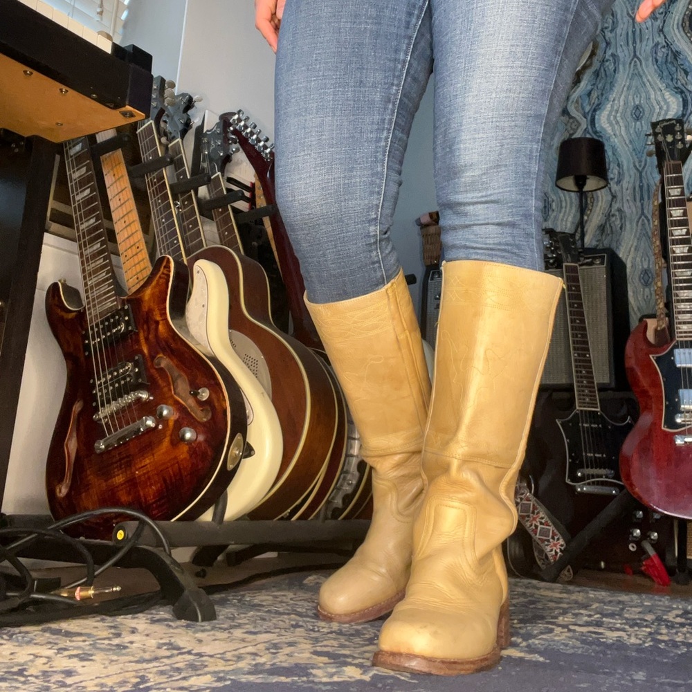 Frye Tall Western Heeled Boots in Mustard Yellow - Picture 11 of 12